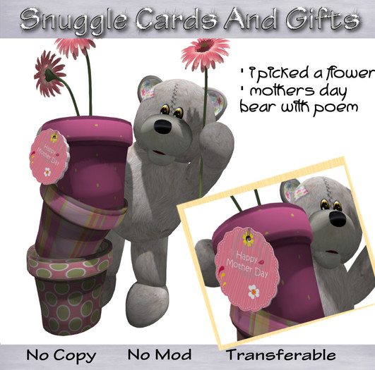 ' I picked a flower ' Mothers Day bear with poem