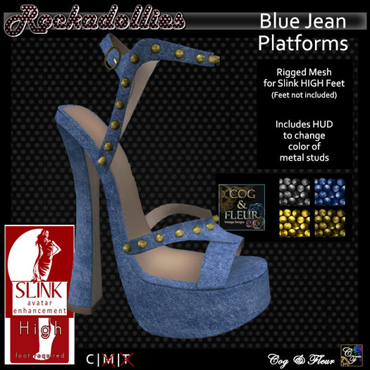 C&F Rockadollies Studded Platforms (Slink HIGH) Blue Jeans