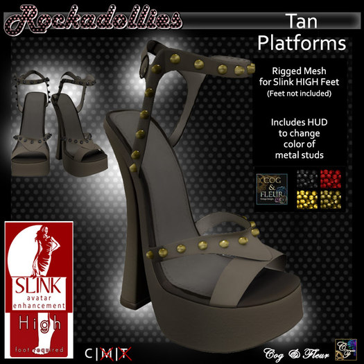 C&F Rockadollies Studded Platforms (Slink HIGH) Tan