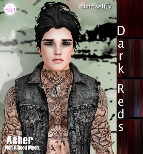 *~*Damselfly*~*Asher Non-Rigged Mesh Dark Reds