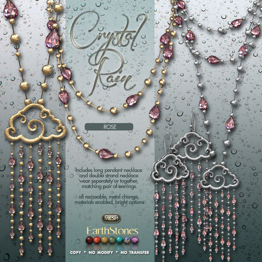 EarthStones Crystal Rain Jewelry Set - Rose (wear me)