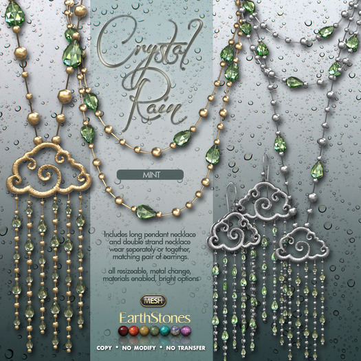 EarthStones Crystal Rain Jewelry Set - Mint (mesh)