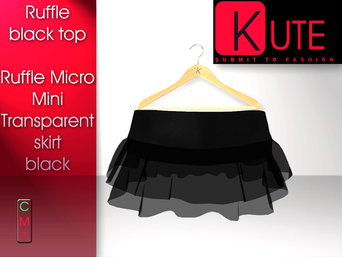 Kute : Mesh Ruffle Micro Mini Transparent skirt Black (boxed)