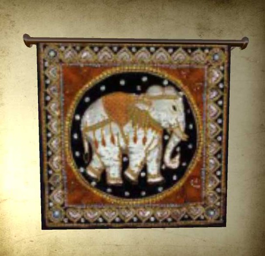 Asian  Wall Elephant Tapestry on Brass Metal Railing