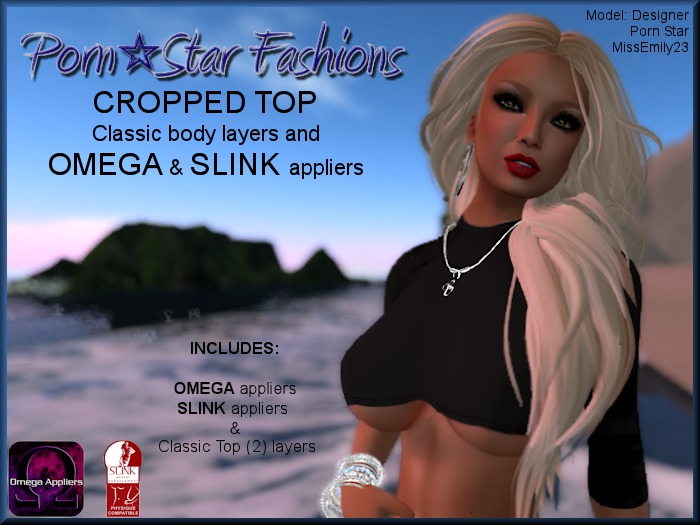 Porn*Star Fashions BLACK Crop Top, with OMEGA & SLINK appliers