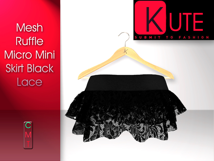 Kute : Mesh Ruffle Micro Mini Skirt Black Lace (boxed)