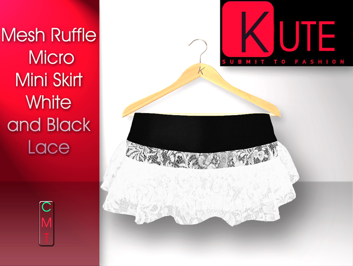 Kute : Mesh Ruffle Micro Mini skirt White Lace  (boxed)