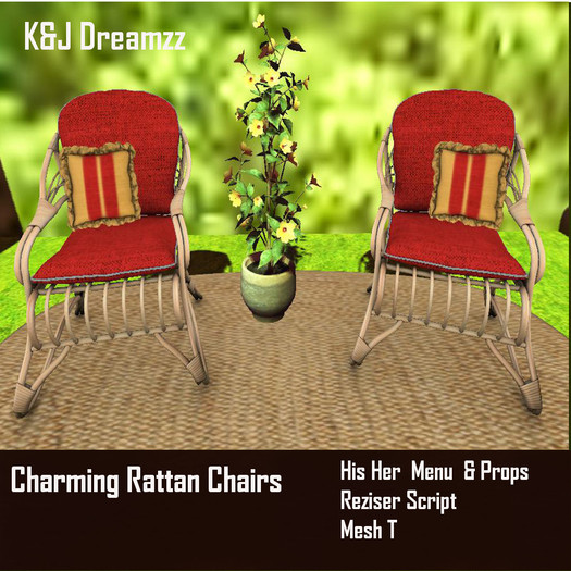 K&J Charming Rattan Chairs Set Fresa Color