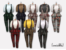 {amiable}Mesh Check Peplum Salopette Pants & Blouse(FAT PACK)