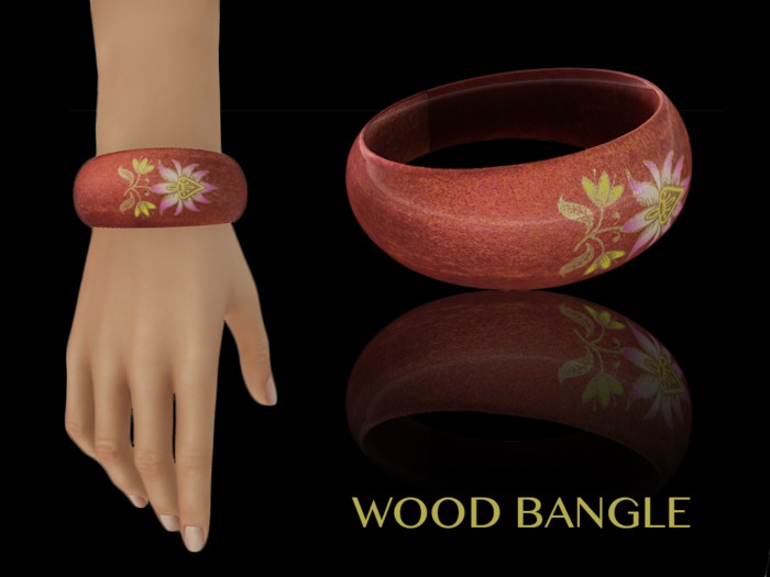 Wood Bangle Boxed -Pink Lotus-