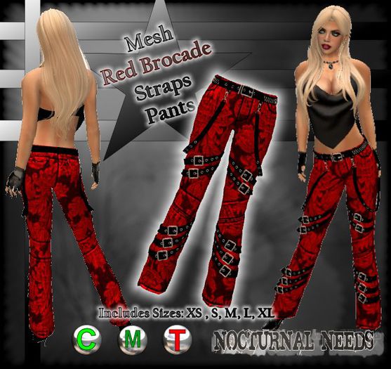 Red Brocade Mesh Pants