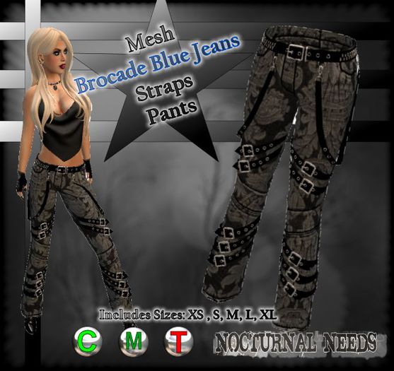 Brocade Blue Jeans Straps Pants