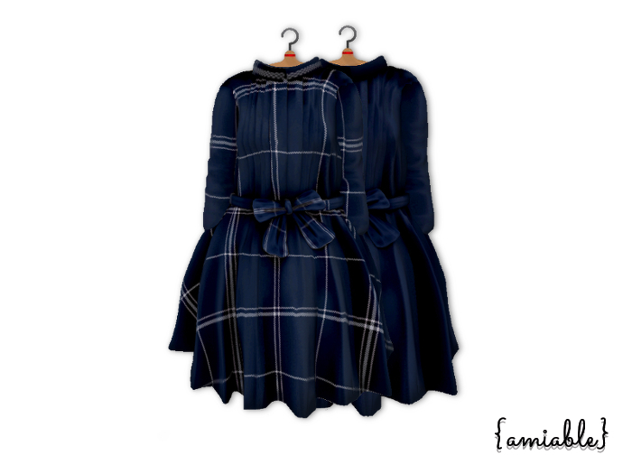 {amiable}Mesh Bow Check Flared One-piece_BL