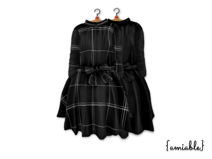 {amiable}Mesh Bow Check Flared One-piece_BK