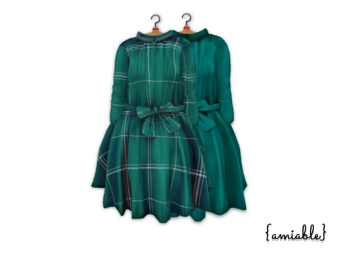 {amiable}Mesh Bow Check Flared One-piece_EM