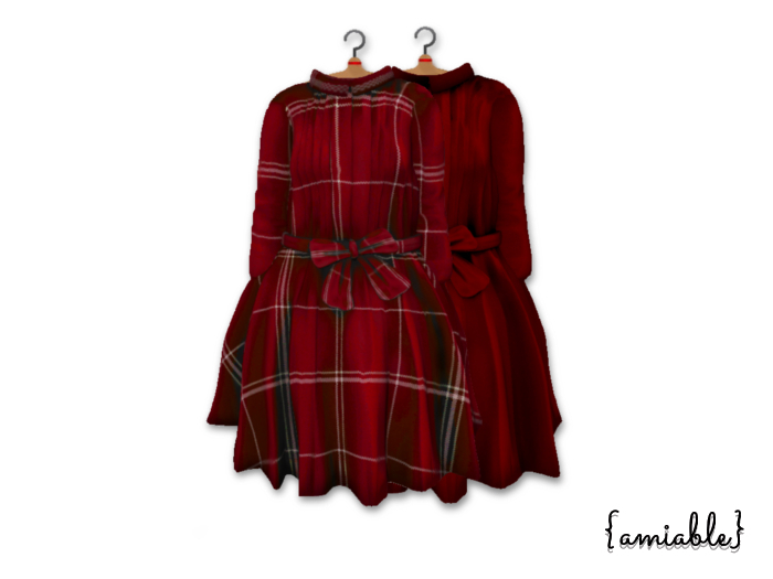 {amiable}Mesh Bow Check Flared One-piece_RD