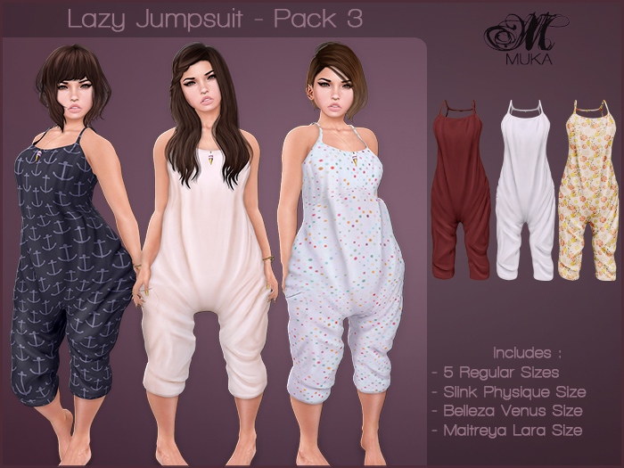 *MUKA* Lazy Jumpsuit - Pack 3 *MUKA* Lazy Jumpsuit - Pack 2 (Maitreya/Belleza/Slink)