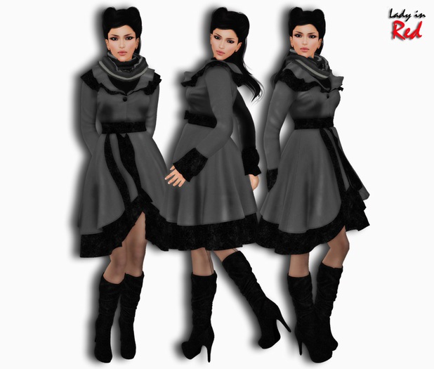 Lady in Red - Sandra (gray) - Lotus Coat & Scarf with Boots