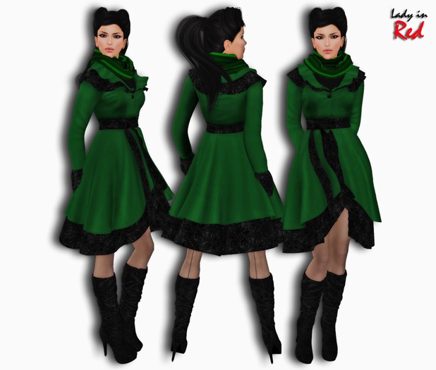Lady in Red - Sandra (green) - Lotus Coat & Scarf with Boots