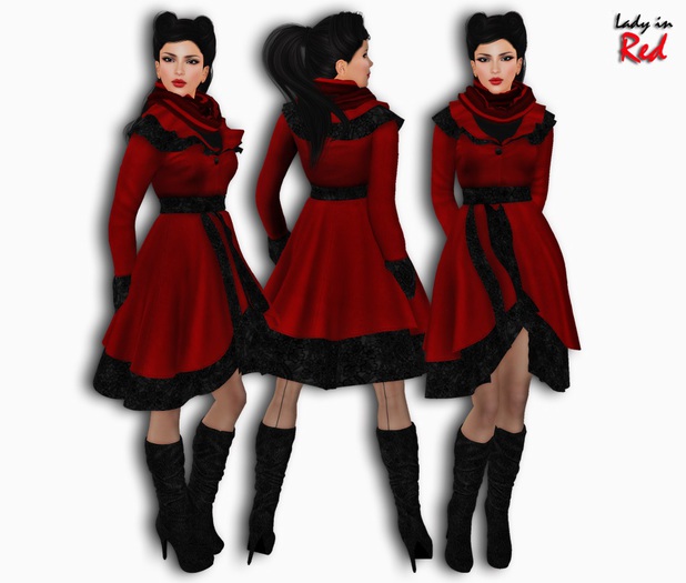 Lady in Red - Sandra (red) - Lotus Coat & Scarf with Boots