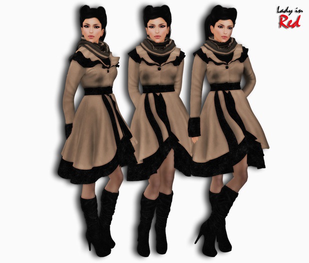 Lady in Red - Sandra (beige) - Lotus Coat & Scarf with Boots