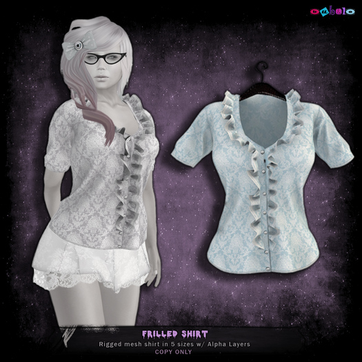 [ bubble ] Frilled Shirt - Blue Damask