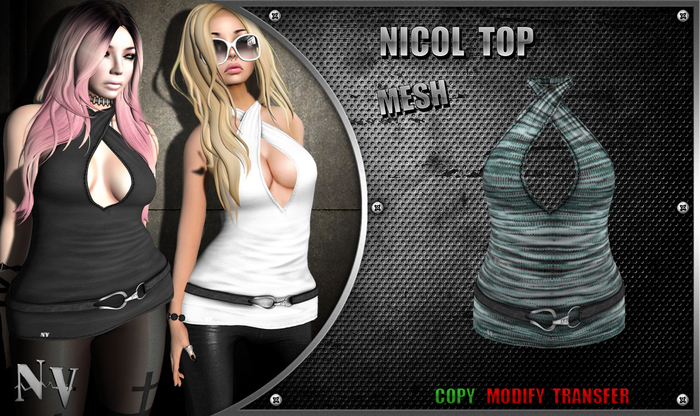 [NV] Nicol Top -Pattern Aqua-