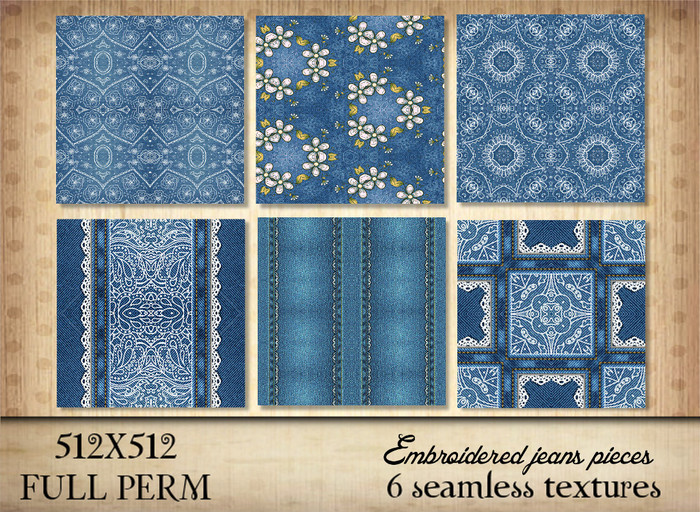 Embroidered jeans pieces textures
