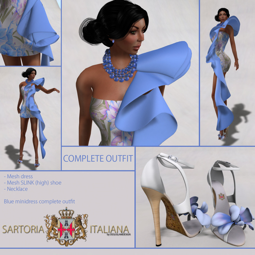 BOX SARTORIA ITALIANA - Blue Flower minidress / necklace shoe