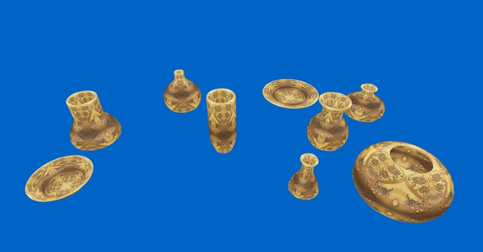 pottery set, silk ware, 9 piece