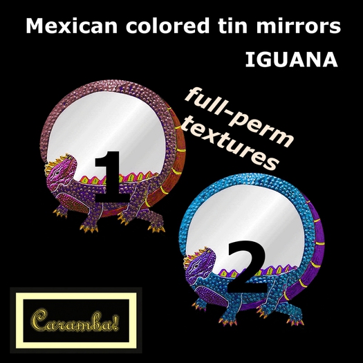 Mexican colored tin mirrors Iguana (textures)