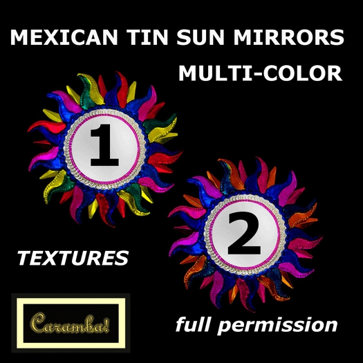 Mexican tin sun mirrors multi-colored (textures)