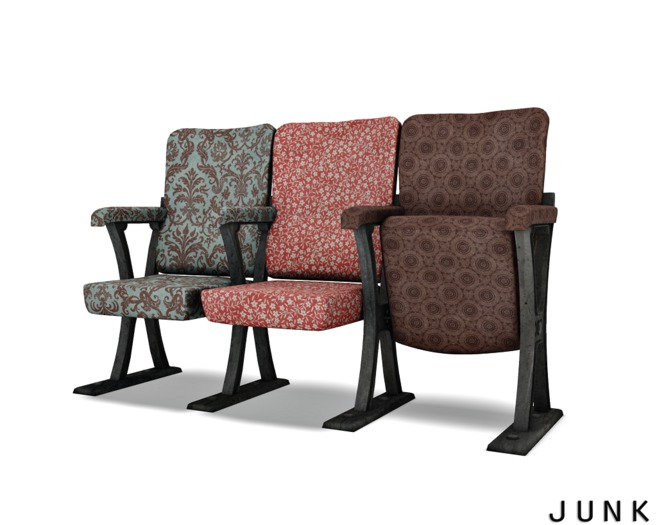 junk. recycled theatre seats. vintage.