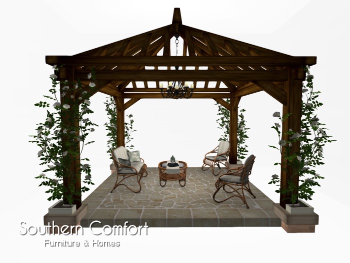 SCF - Outdoor Furniture - Pergola and Rattan Patio Set