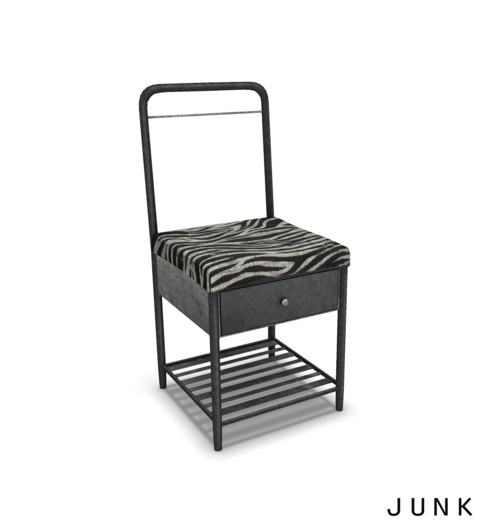 junk. metal drawer chair. zebra.