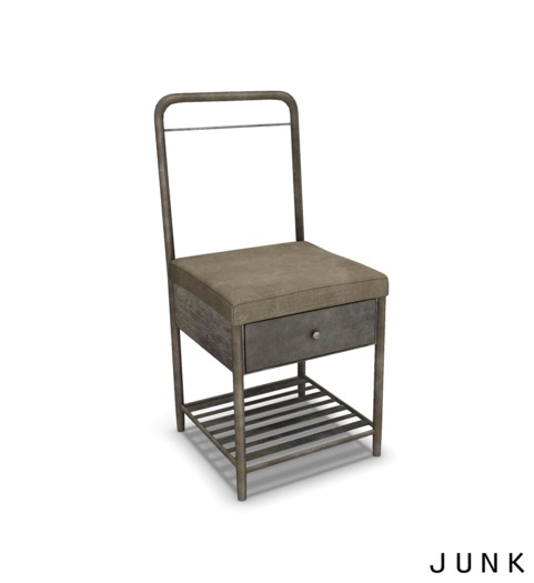 junk. metal drawer chair. leather.