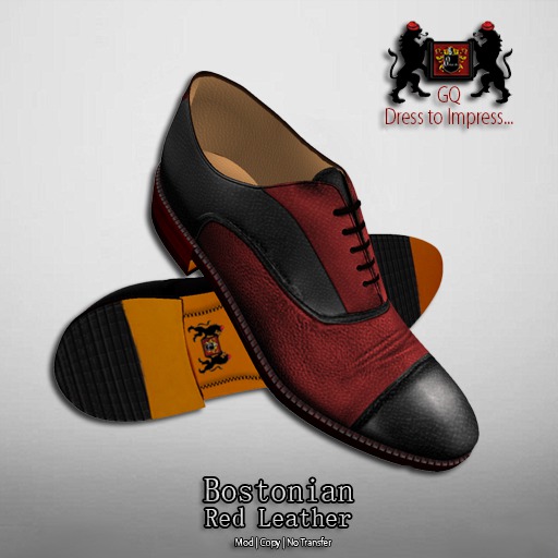 Second Life Marketplace - GQ Bostonian: Mens Two Tone Red Leather Dress  shoes by 69 Park Ave [Mesh]