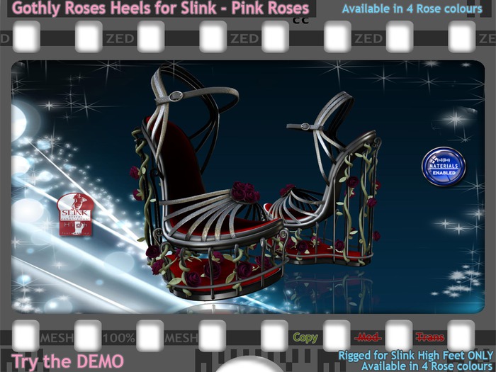 ::ZED::Gothly Roses Heels for High Slink Feet, PINK ROSES