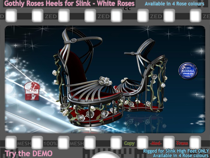 ::ZED::Gothly Roses Heels for High Slink Feet, WHITE ROSES