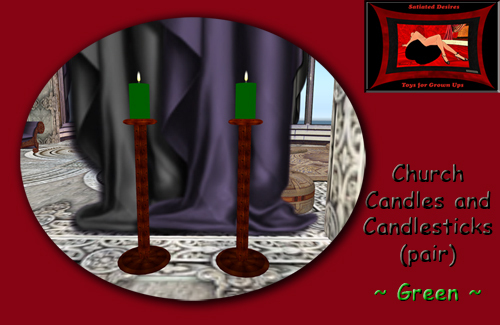Satiated Desires:  Candlesticks with particle flames - Green