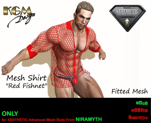 Red Fishnet Half-Unbuttoned Shirt - Fitted Mesh