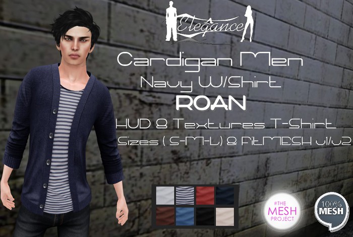 {Elegance} ROAN Cardigan Men w/Shirt Navy (S-M-L-FitMESH)