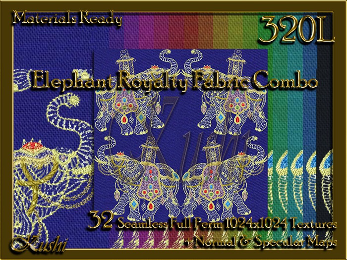 Elephant Royalty Fabric Combo Seamless Textures Materials Ready Full Perms 1024x1024