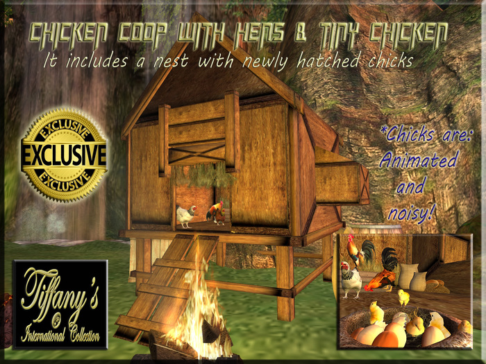 CHICKEN COOP WITH HENS & TINY CHICKEN-BOXED
