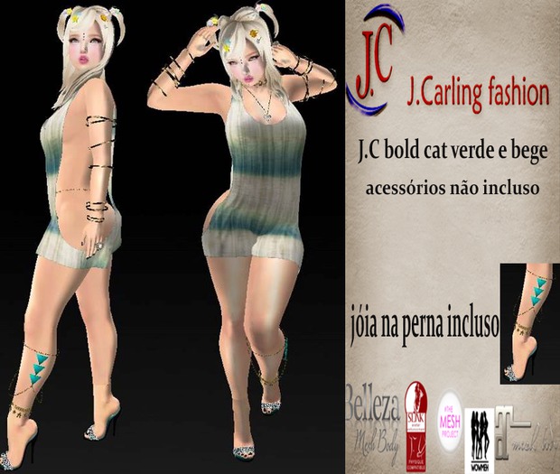 J.C bold cat verde e bege