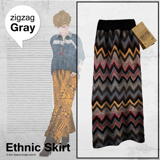 [*J.Chel*] :Ethnic Skirt: zigzag Gray