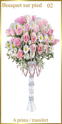 Column flowers pink roses with daisies / bouquet-sur-pied02