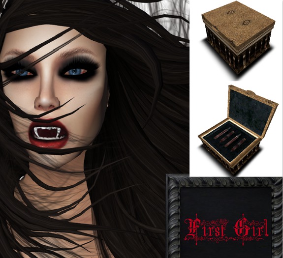 First Girl-goth-vampires-FANGS-vial coffer-golden