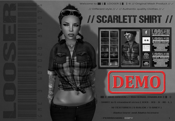 *2015 EDT.* █║▌LOOSER ║▌║® // [ DEMO ] Scarlett Shirt// HUD MESH // MATERIAL ENABLED