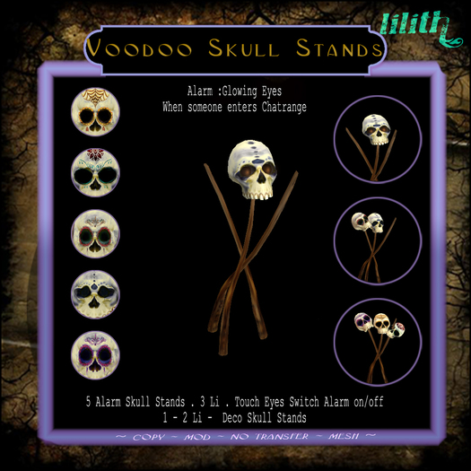 LD Voodoo Skull Stands Set with and without chatalarm 